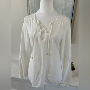 ***Guess** White  Lace-Up Blouse with open Back and flare sleeves,